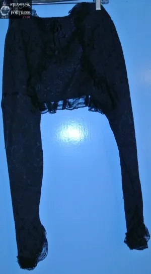 BLACK BOLERO SHORT JACKET SHRUG XL EXTRA LARGE LONG SLEEVE TIE FRONT LACE TRIM STEAMPUNK COSPLAY COSTUME- MASS PRODUCED