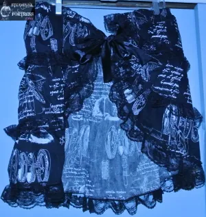 BLACK DA VINCI CREATIONS WHITE STEAMPUNK SKIRT BLACK LACE RUCHED RUFFLES ONE SIZE **DISCONTINUED** MASS PRODUCED