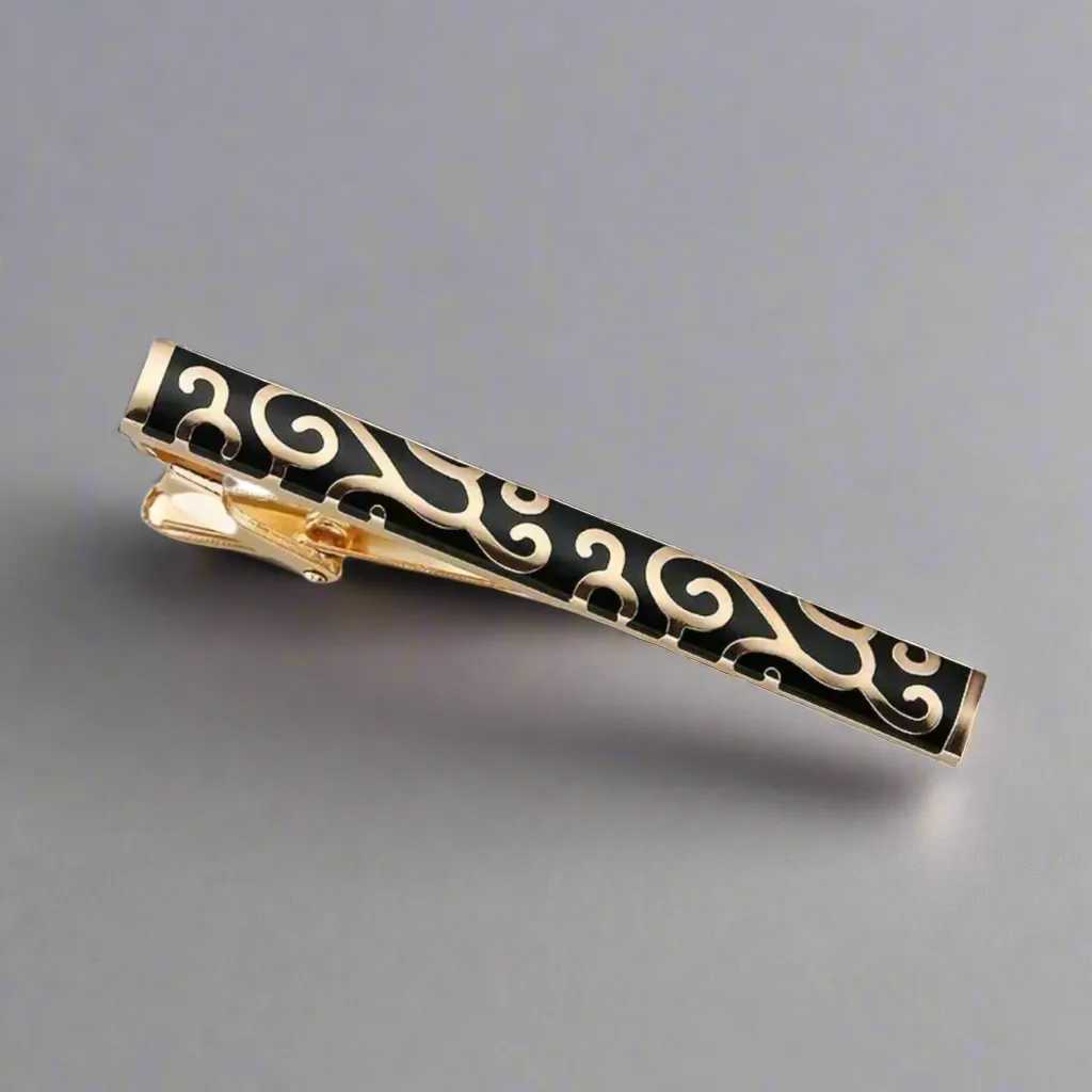 Black Gold Scroll Tie Clip