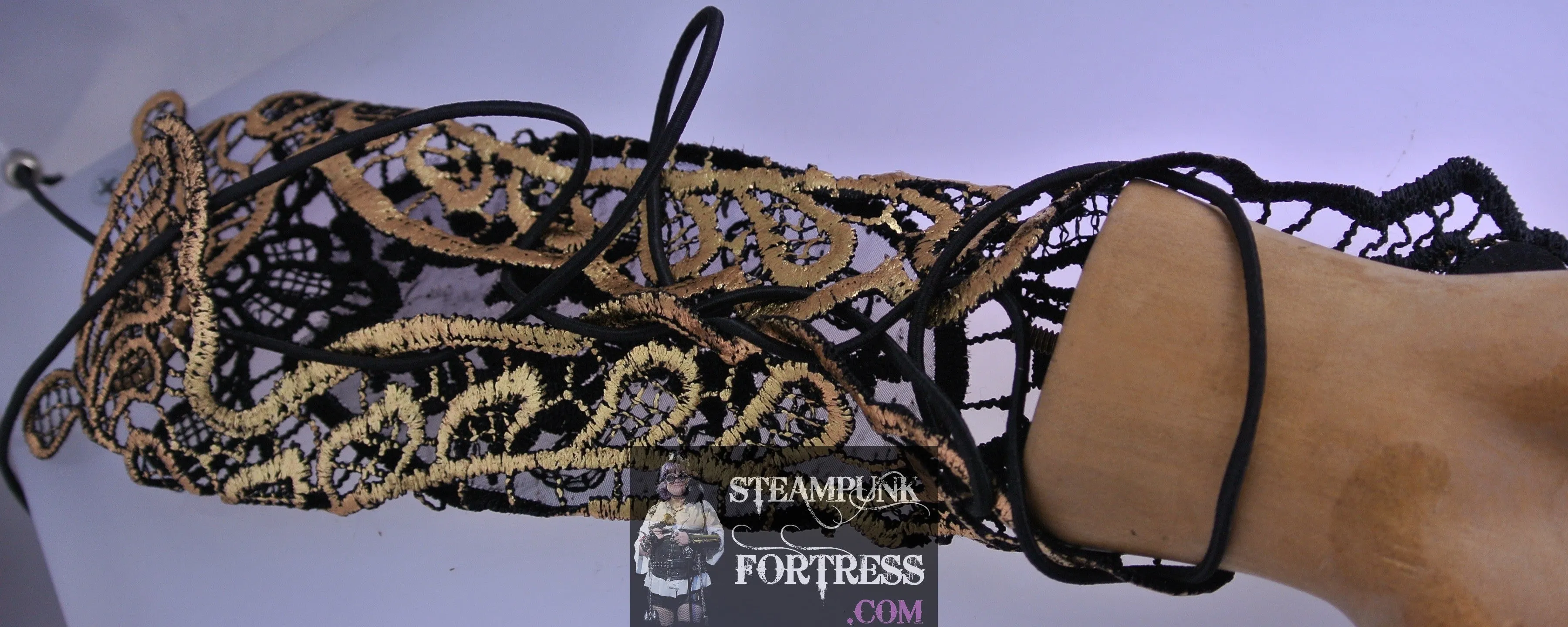 BLACK GOLD YELLOW STONE BRASS MID LENGTH LACE UP FINGERLESS GLOVE COSPLAY COSTUME HALLOWEEN STEAMPUNK SET AVAILABLE- MASS PRODUCED