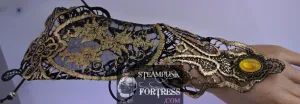 BLACK GOLD YELLOW STONE BRASS MID LENGTH LACE UP FINGERLESS GLOVE COSPLAY COSTUME HALLOWEEN STEAMPUNK SET AVAILABLE- MASS PRODUCED