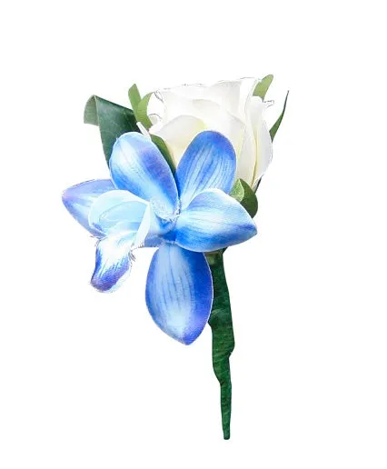Blue and White Silk Boutonniere