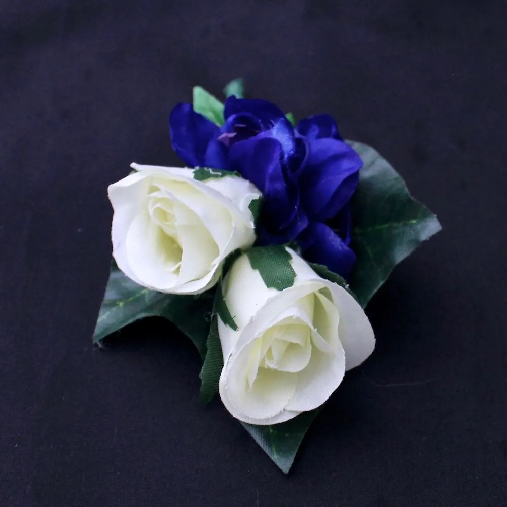 Blue and White Silk Boutonniere