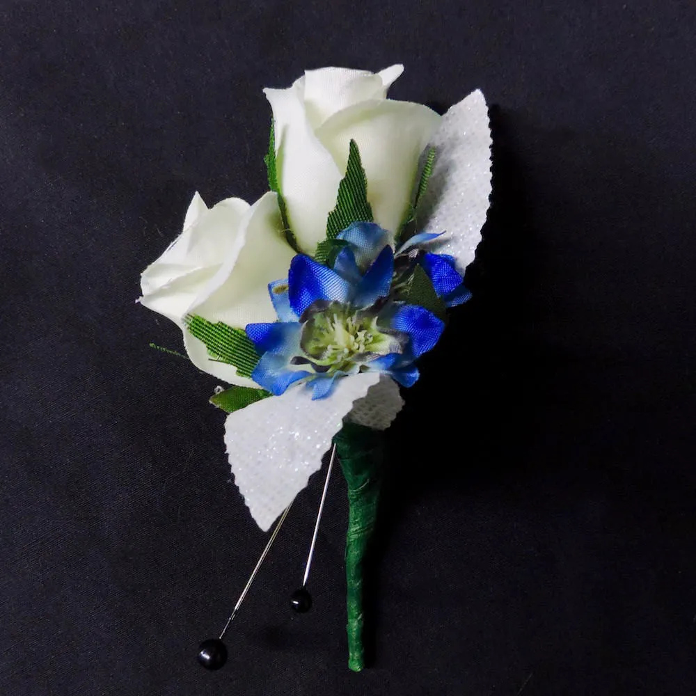 Blue and White Silk Boutonniere