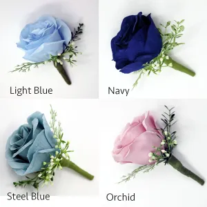 Blue Boutonniere, steel blue, light blue, navy Boutonniere for wedding, buttonhole, boutonniere for men, Groom & Groomsmen,  prom, silk