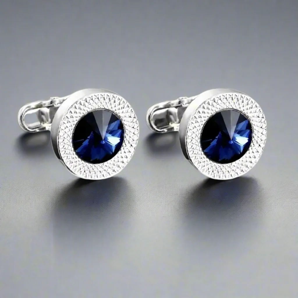 Blue Cufflinks Tie Clip Set