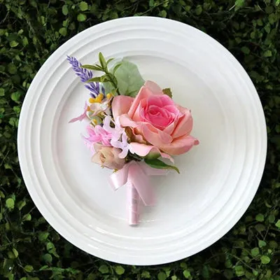 Boutonniere & Corsages Pink Roses Silk Flowers