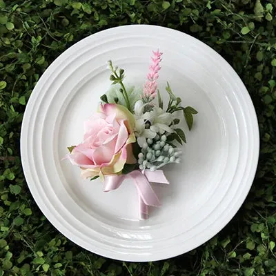Boutonniere & Corsages Pink Roses Silk Flowers