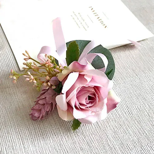 Boutonniere & Corsages Pink Roses Silk Flowers