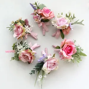 Boutonniere & Corsages Pink Roses Silk Flowers