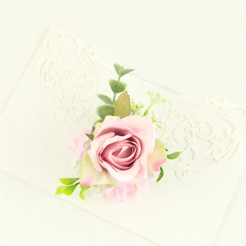 Boutonniere & Corsages Pink Roses Silk Flowers