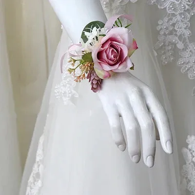Boutonniere & Corsages Pink Roses Silk Flowers