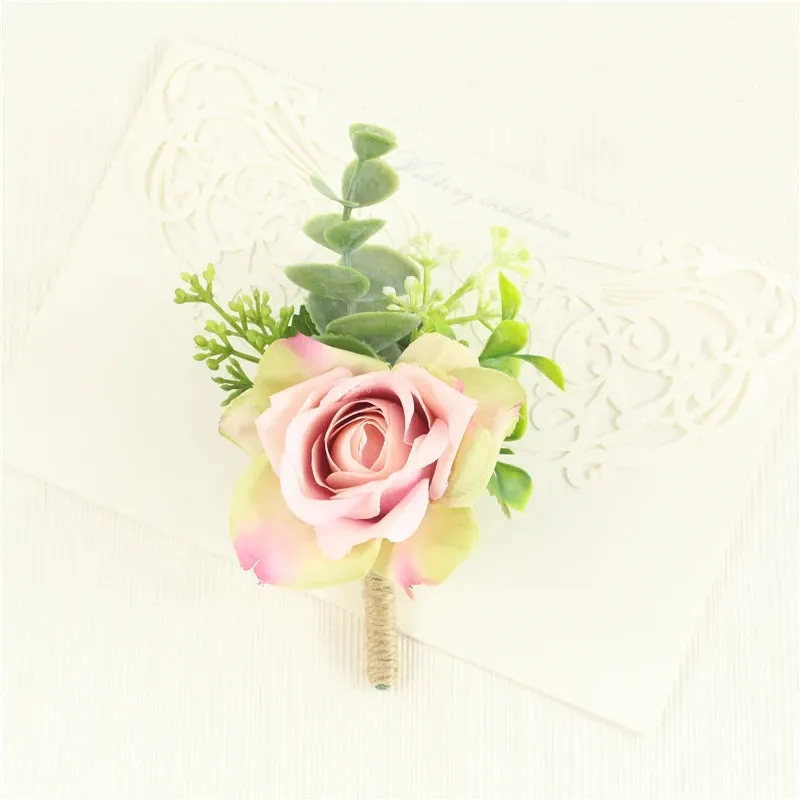 Boutonniere & Corsages Pink Roses Silk Flowers