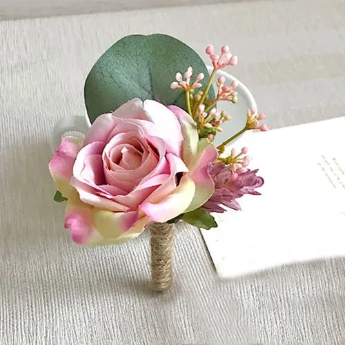 Boutonniere & Corsages Pink Roses Silk Flowers