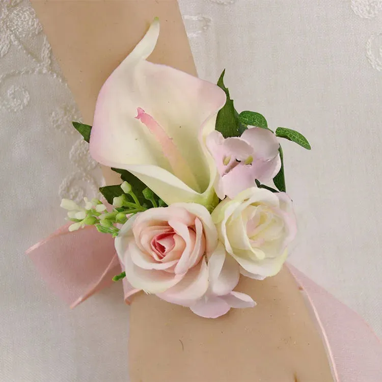 Boutonniere Bridal Wrist Corsage Wedding Silk Rose Calla Lily Flower