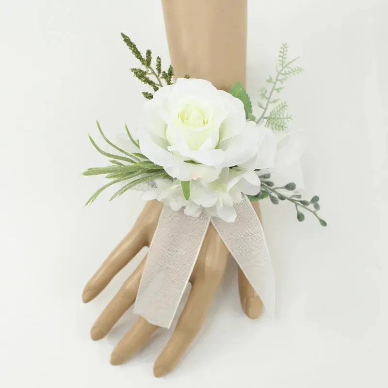 Boutonniere Bridal Wrist Corsage Wedding Silk Rose Calla Lily Flower