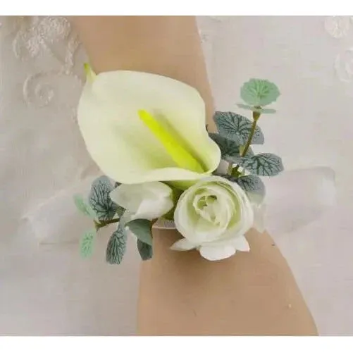 Boutonniere Bridal Wrist Corsage Wedding Silk Rose Calla Lily Flower