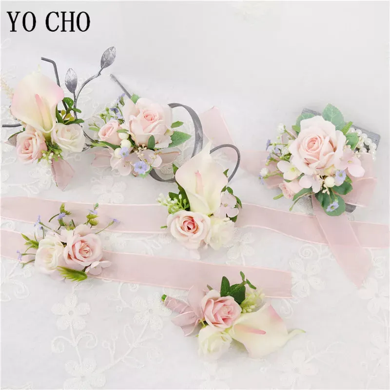 Boutonniere Bridal Wrist Corsage Wedding Silk Rose Calla Lily Flower