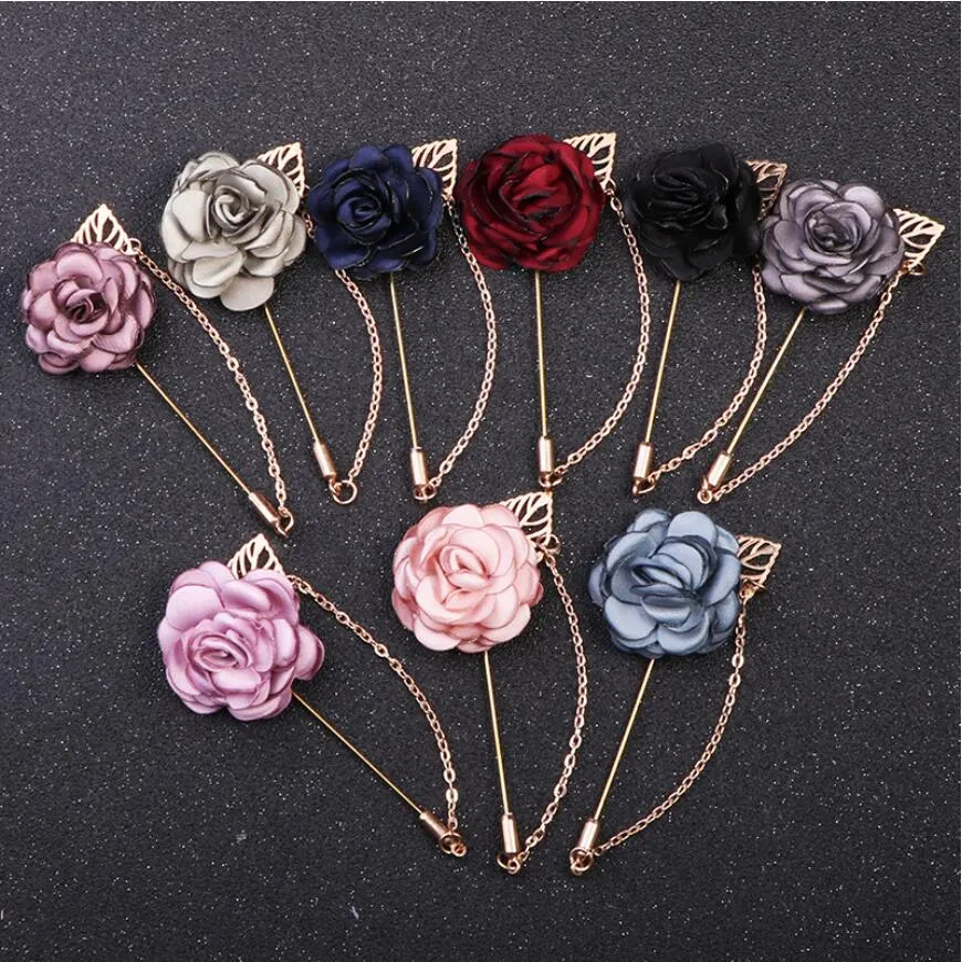 Boutonniere Corsage Leaf Chain Lapel Pin Silver or Gold BOUT-LCHN