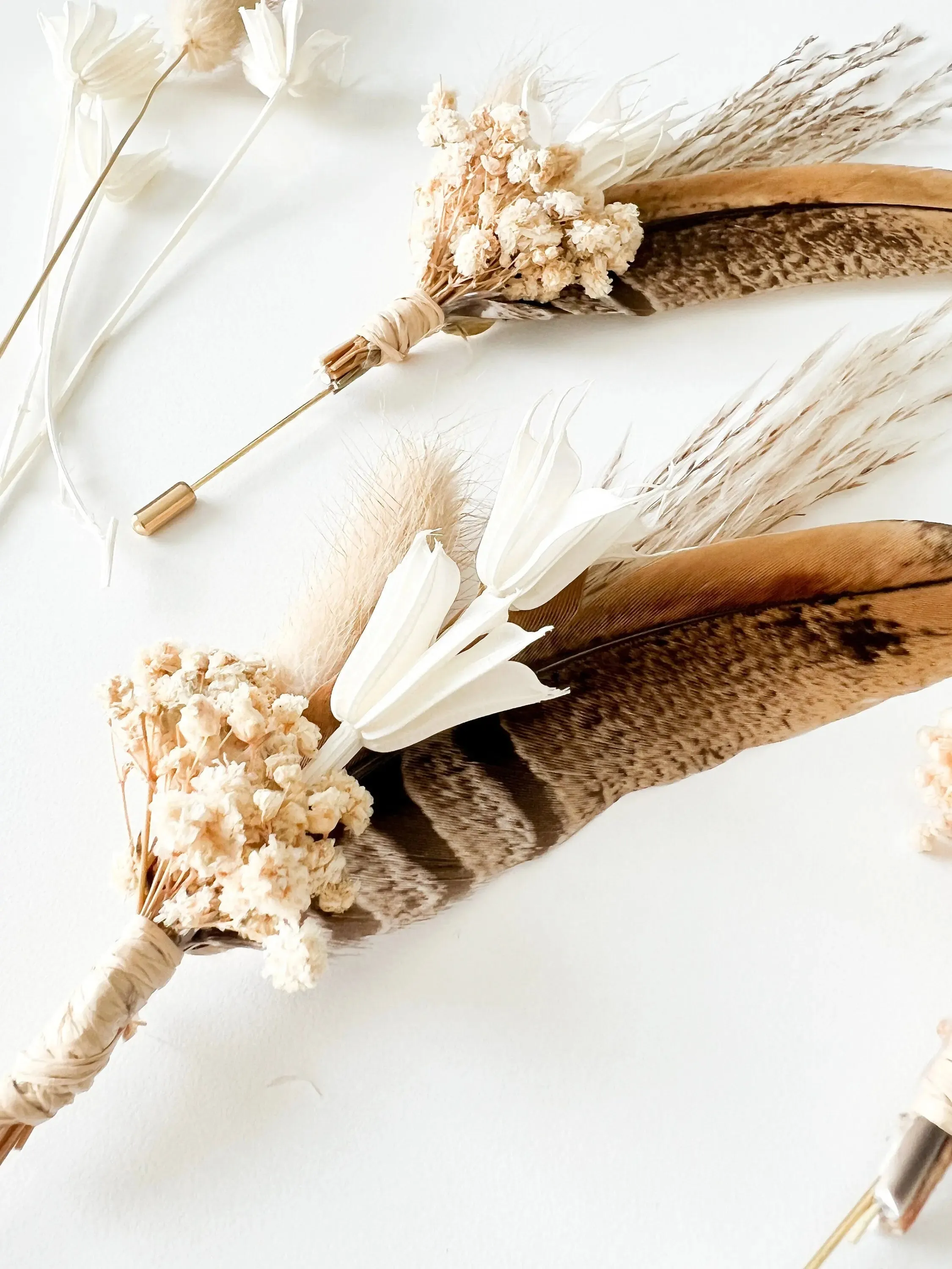 Boutonniere - Neutral Pheasant Feather - "The Henry"