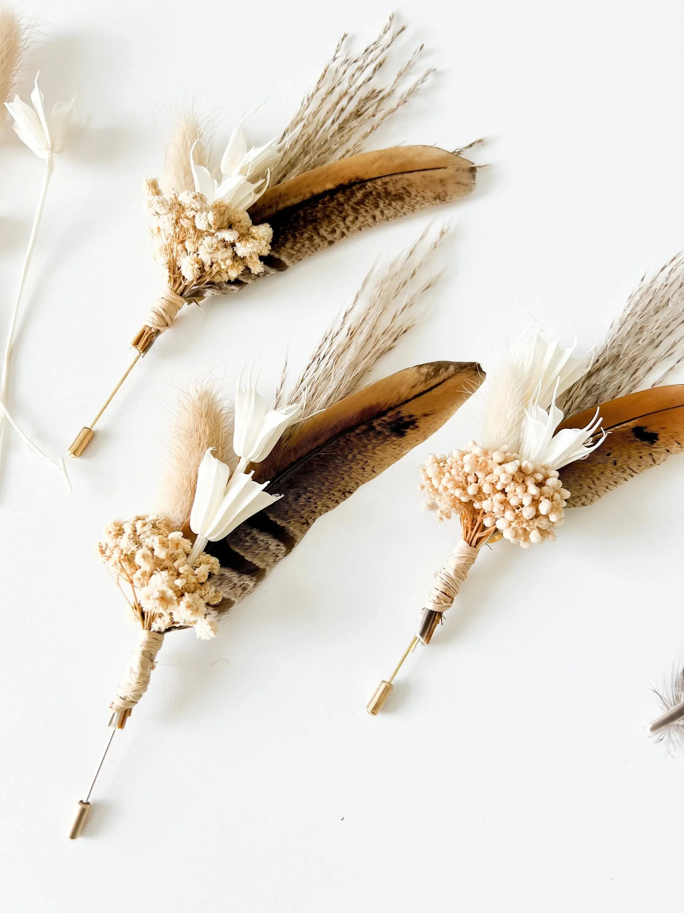 Boutonniere - Neutral Pheasant Feather - "The Henry"