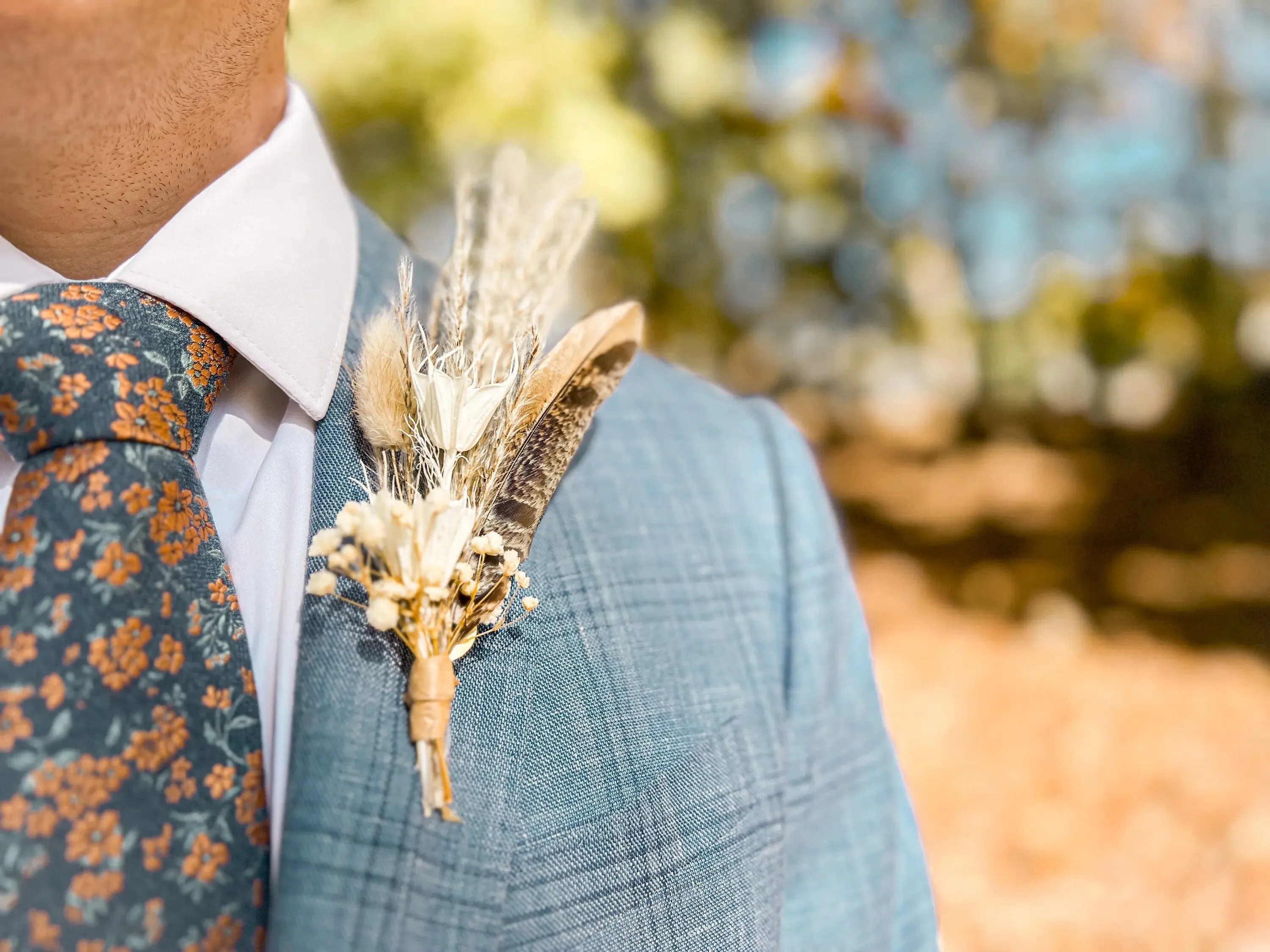 Boutonniere - Neutral Pheasant Feather - "The Henry"