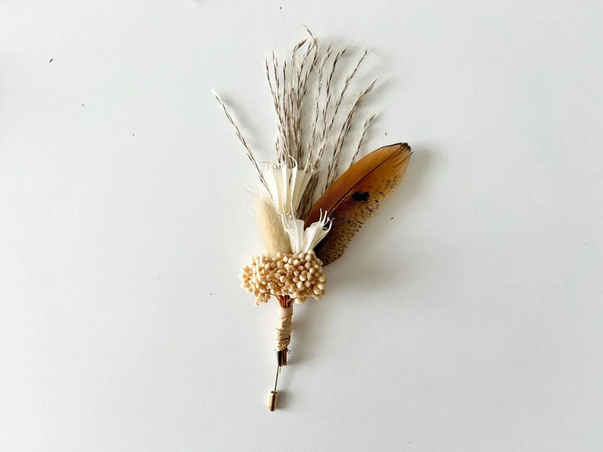 Boutonniere - Neutral Pheasant Feather - "The Henry"
