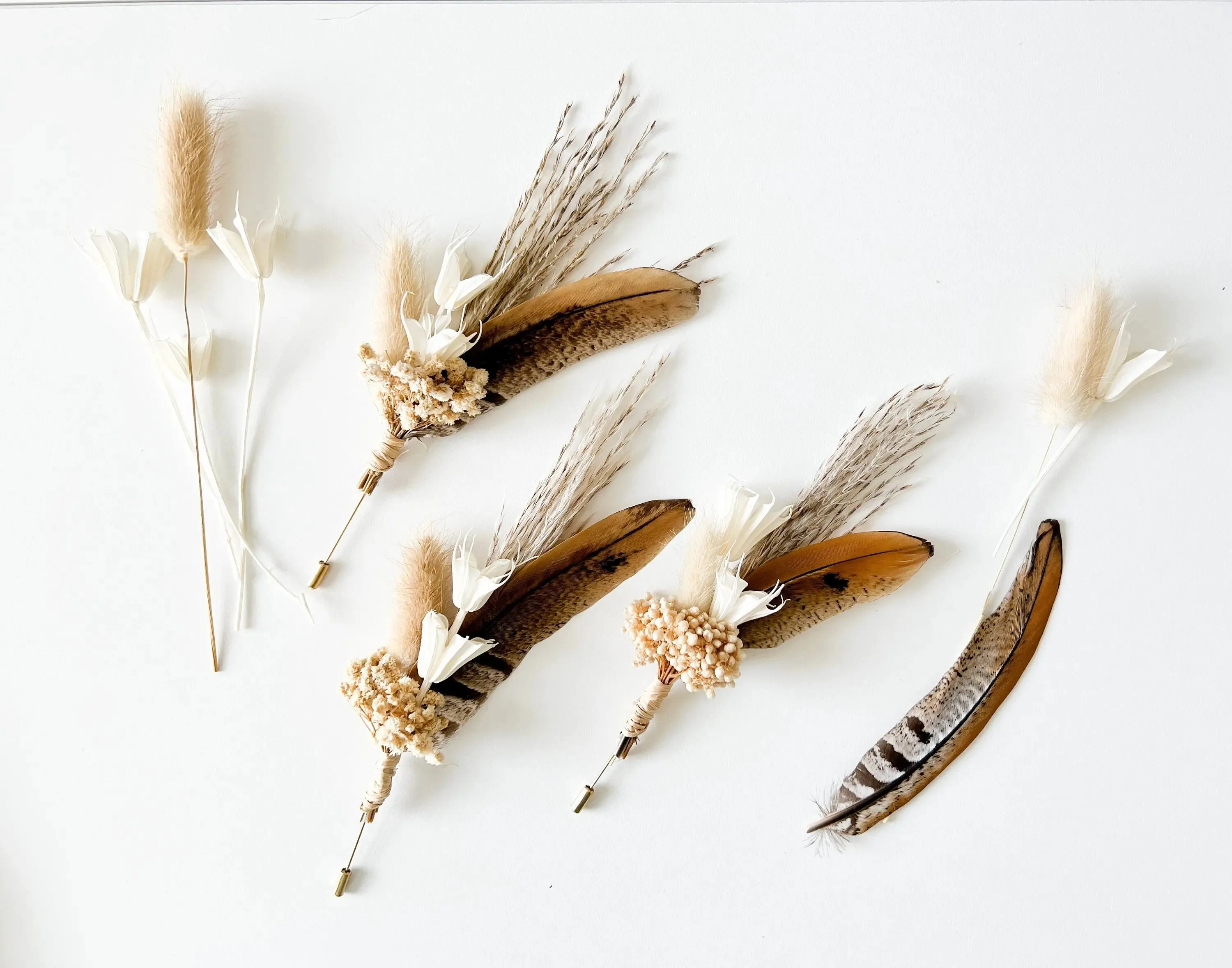 Boutonniere - Neutral Pheasant Feather - "The Henry"