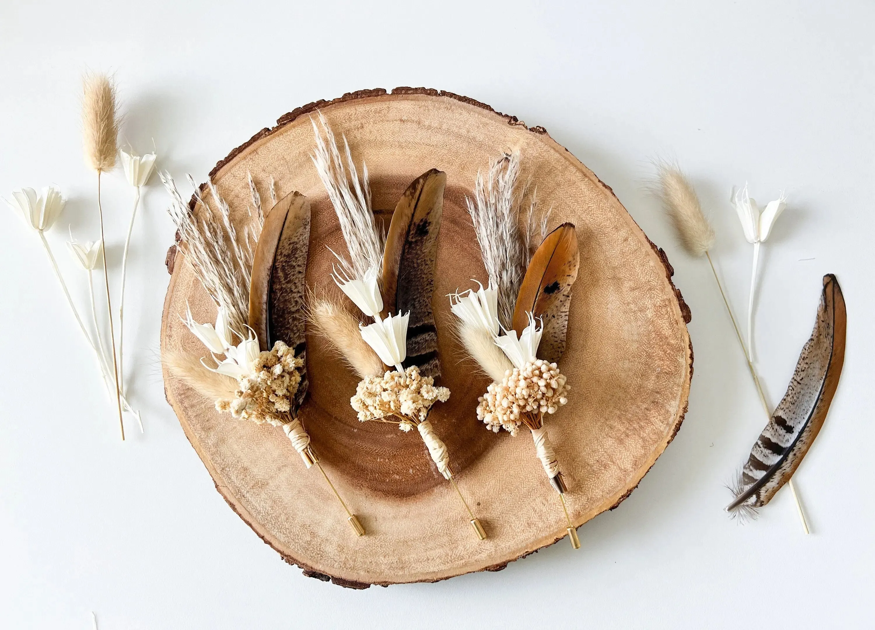 Boutonniere - Neutral Pheasant Feather - "The Henry"