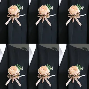 Boutonnieres in Champagne Peony for Wedding Party Proposal Decor