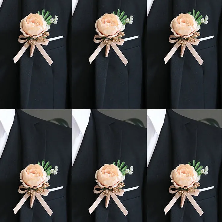 Boutonnieres in Champagne Peony for Wedding Party Proposal Decor