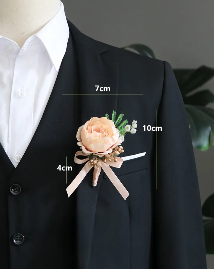 Boutonnieres in Champagne Peony for Wedding Party Proposal Decor