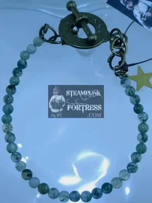 BRASS AGATE MOSS GEMSTONES STONES ROUNDS BRACELET SET AVAILABLE STARR WILDE STEAMPUNK FORTRESS