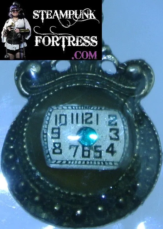 BRASS TIGERS EYE GEMSTONE SQUARE FACE DIAL AUTHENTIC GENUINE WATCH CLOCK GREEN SWAROVSKI CRYSTAL NECKLACE STARR WILDE STEAMPUNK FORTRESS