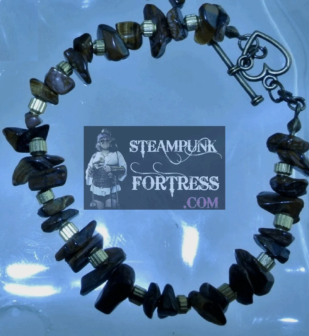 BRASS TIGERS EYE GEMSTONES STONES CHIPS GOLD RIBBED BEADS BRACELET SET AVAILABLE STARR WILDE STEAMPUNK FORTRESS
