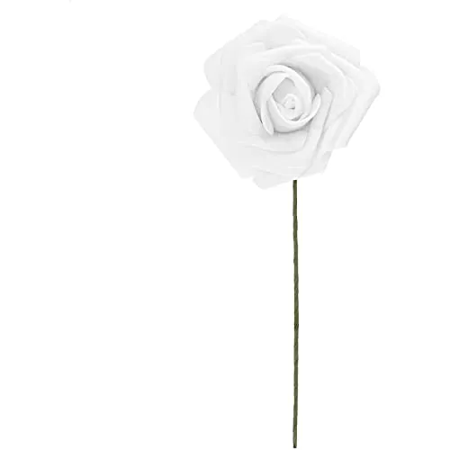 Bright Creations 3" Artificial Rose Flowers 60pcs Real Looking Fake Rose with Stem for DIY Wedding Bouquets and Bridal Shower, White
