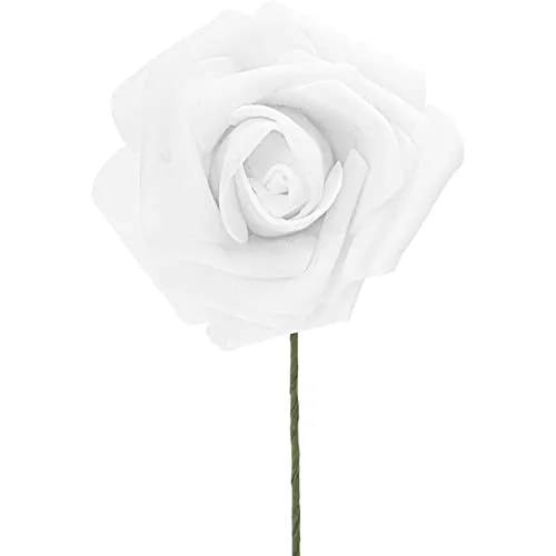 Bright Creations 3" Artificial Rose Flowers 60pcs Real Looking Fake Rose with Stem for DIY Wedding Bouquets and Bridal Shower, White