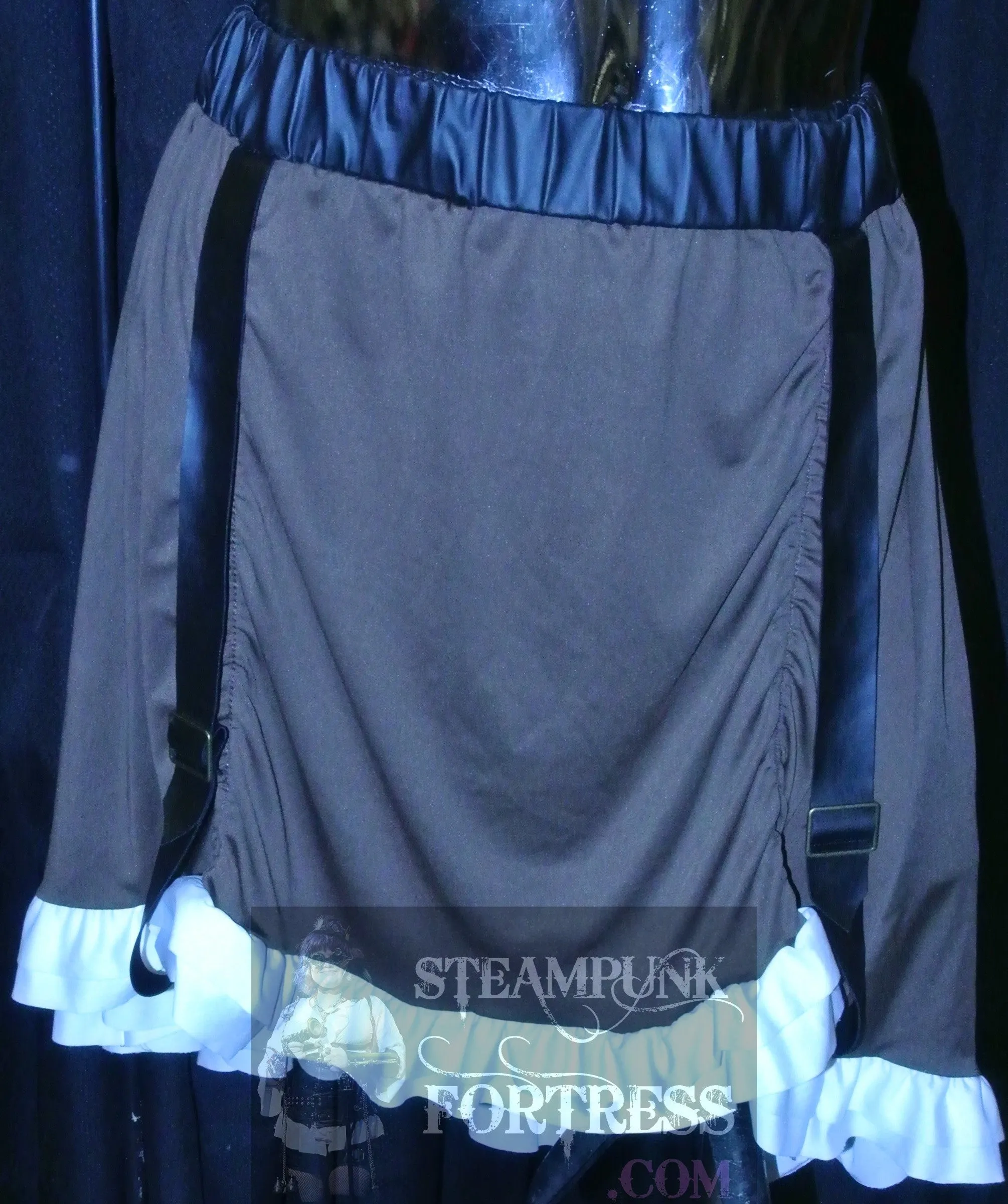 BROWN CREAM HIGH LOW HI LO STEAMPUNK SKIRT SHORT MINI BLACK ADJUSTABLE RISES SMALL MEDIUM LARGE **DISCONTINUED** MASS PRODUCED