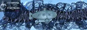 BROWN GARTER BLACK LACE XL PLUS BRASS AIRSHIP ZEPPELIN DIRIGIBLE BLIMP GARTER STARR WILDE STEAMPUNK FORTRESS