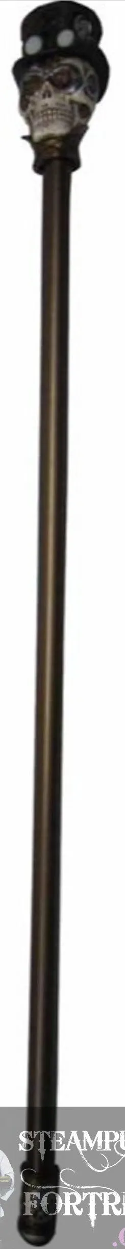 BROWN TOP HAT CERAMIC SKULL GOGGLES GEARS SKULL SKELETON STEAMPUNK BRASS BRONZE METAL CANE **DISCONTINUED** MASS PRODUCED