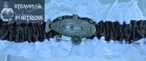 BROWN WHITE LACE XL PLUS BRASS AIRSHIP ZEPPELIN DIRIGIBLE BLIMP GARTER STARR WILDE STEAMPUNK FORTRESS