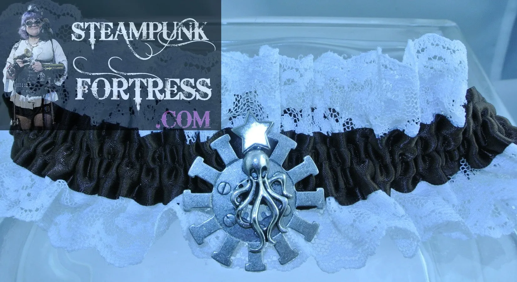 BROWN WHITE LACE XL PLUS SILVER OCTOPUS SILVER XL WATCH CLOCK SPOKE GEAR GARTER ARIEL AQUAMAN UNDER THE SEA COSPLAY COSTUME HALLOWEEN STARR WILDE STEAMPUNK FORTRESS