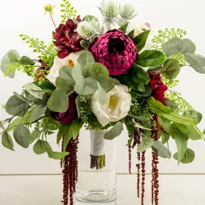 Burgundy and White Cascading Boho Bouquet