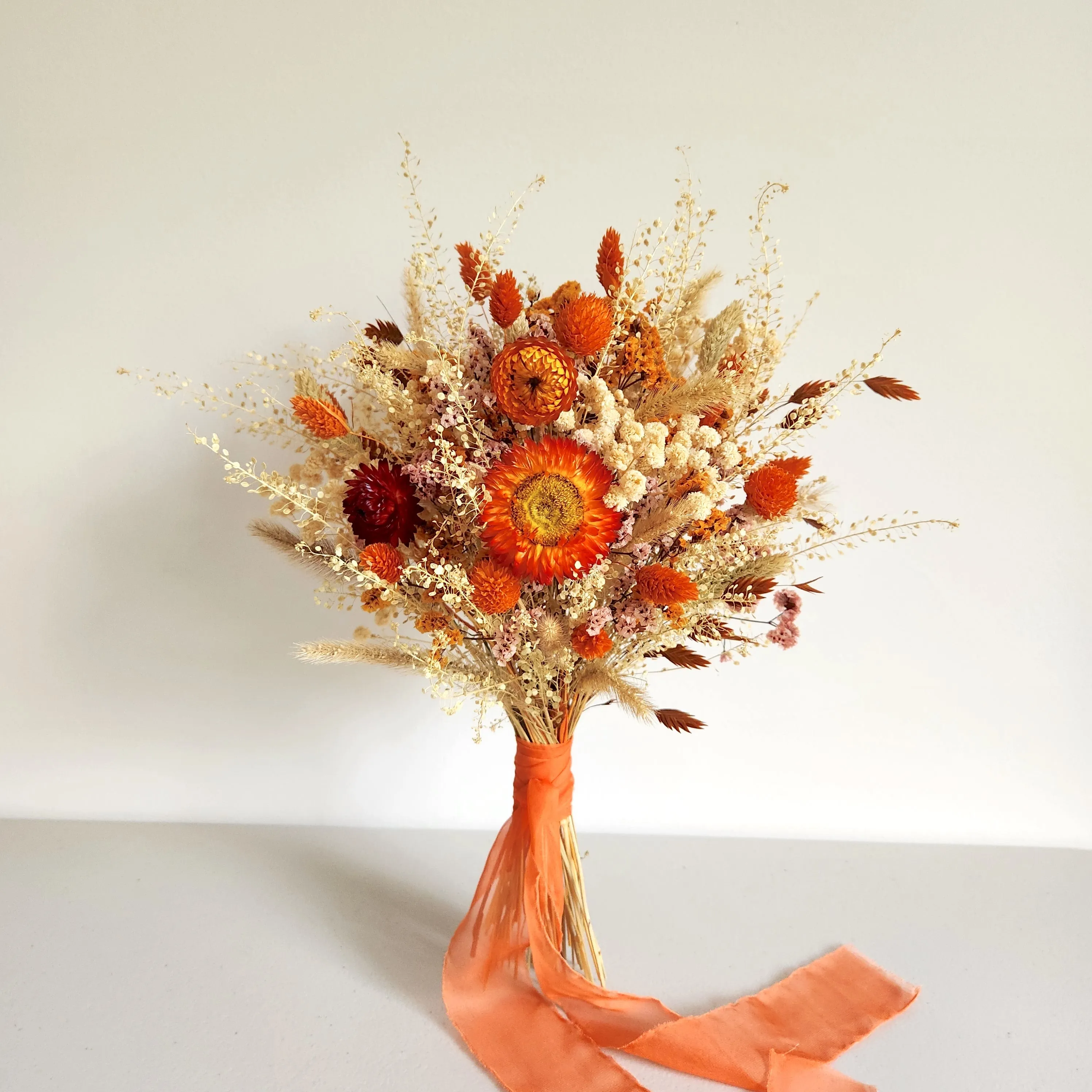Burnt Orange Paper Daisy Bouquet, Rustic Dried Flower Bouquet, Wedding & Event Flowers