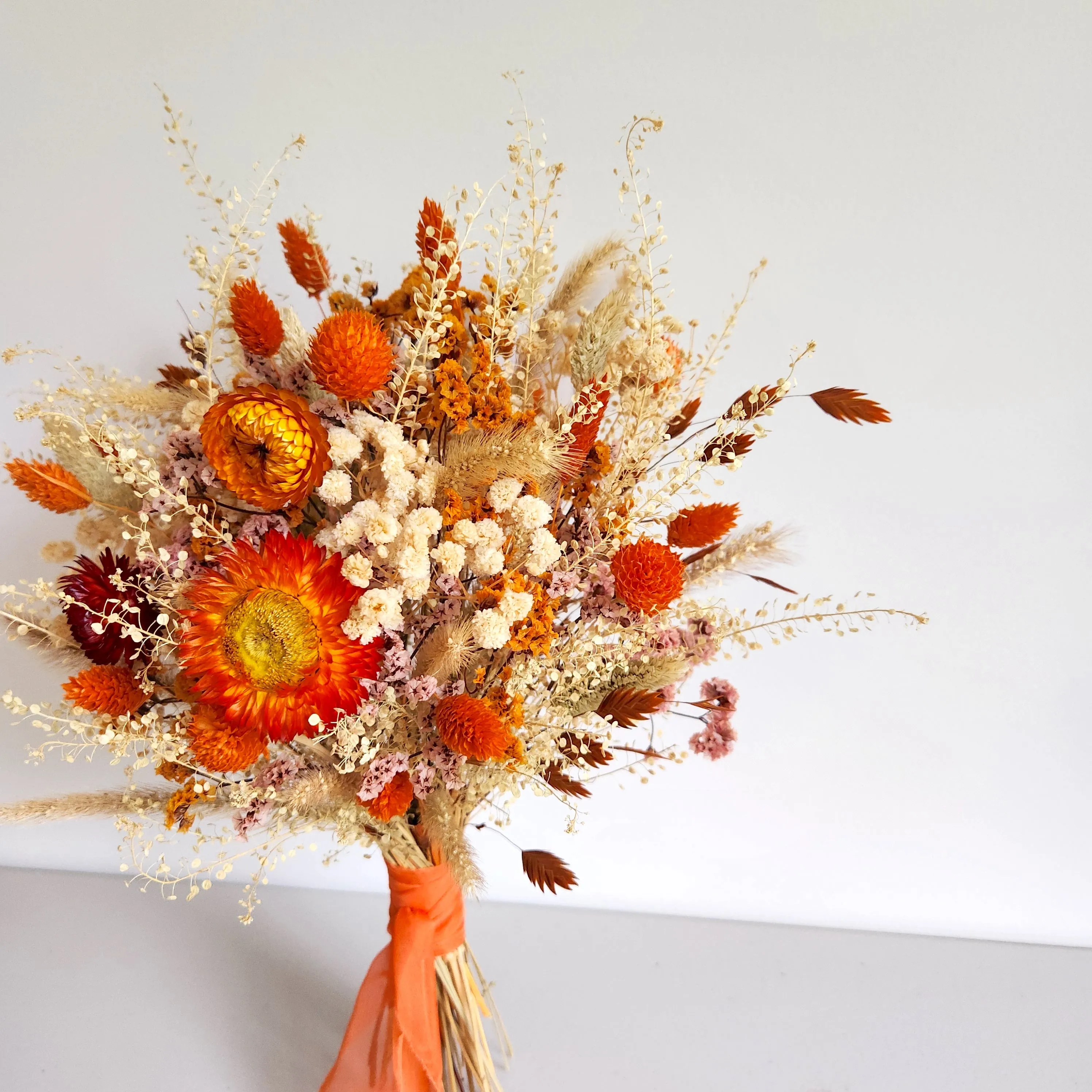 Burnt Orange Paper Daisy Bouquet, Rustic Dried Flower Bouquet, Wedding & Event Flowers