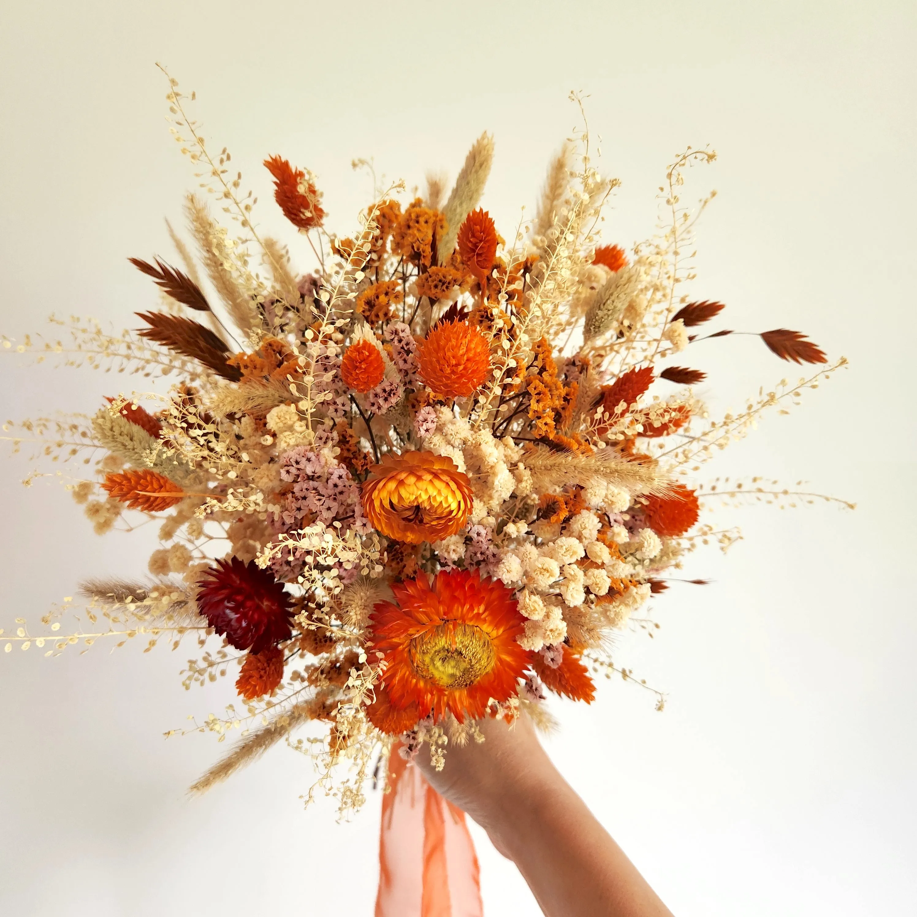 Burnt Orange Paper Daisy Bouquet, Rustic Dried Flower Bouquet, Wedding & Event Flowers