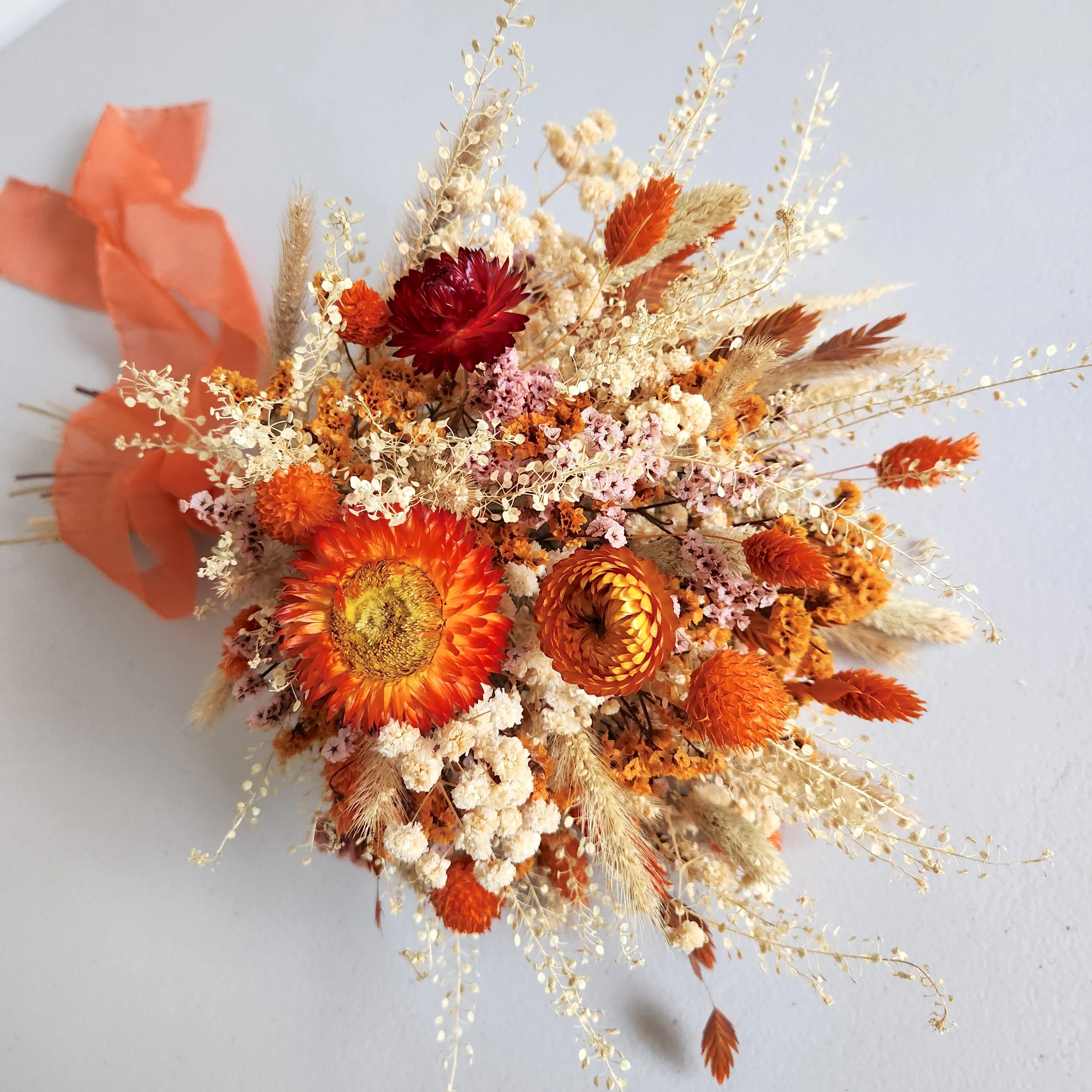 Burnt Orange Paper Daisy Bouquet, Rustic Dried Flower Bouquet, Wedding & Event Flowers