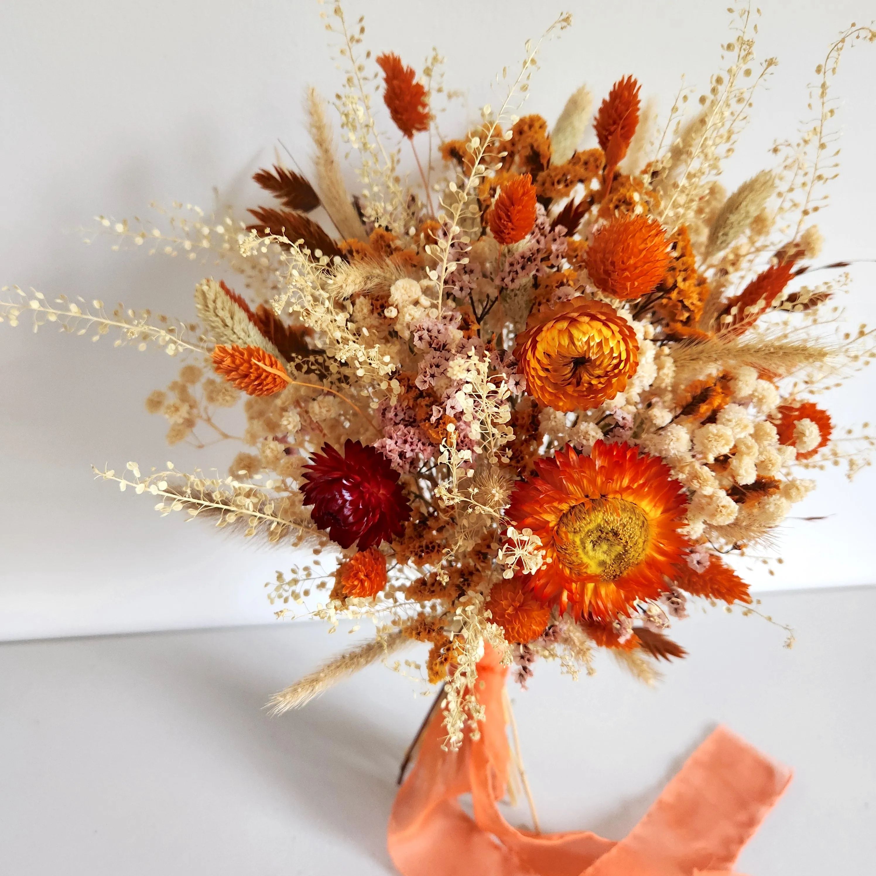 Burnt Orange Paper Daisy Bouquet, Rustic Dried Flower Bouquet, Wedding & Event Flowers