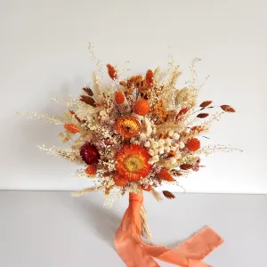 Burnt Orange Paper Daisy Bouquet, Rustic Dried Flower Bouquet, Wedding & Event Flowers