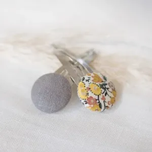 Button Bow Hair Clip Set - Marigold